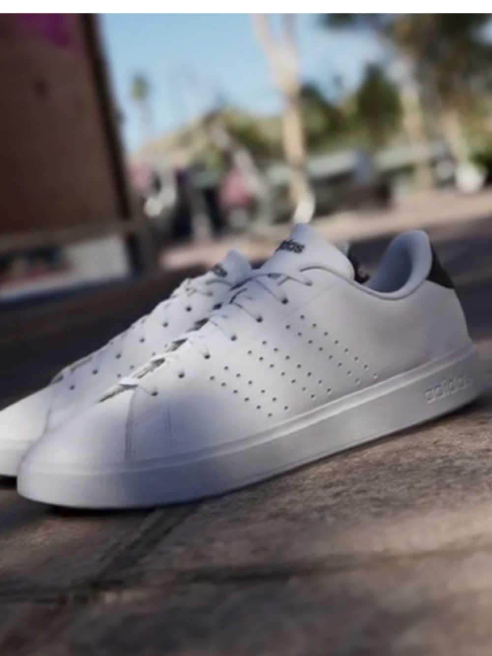 adidas White Low-Top Leather Sneakers with Black Heel Tab